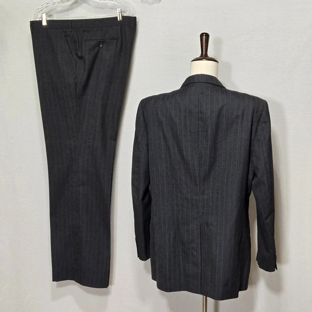 Witty Brothers Classic Pants Suit Mens Black L50/45 Black Pinstripe Wool Blend